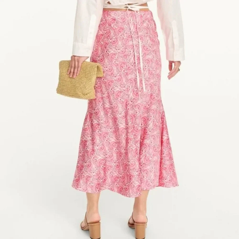 J. Crew Midi Flare Slip Skirt XXS Romantic Silky Satin Paisley Going out Party